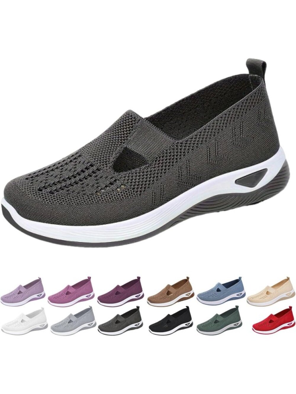 Women Dark Grey Woven Lightweight Non Slip Arch Support Breathable Walking Shoes